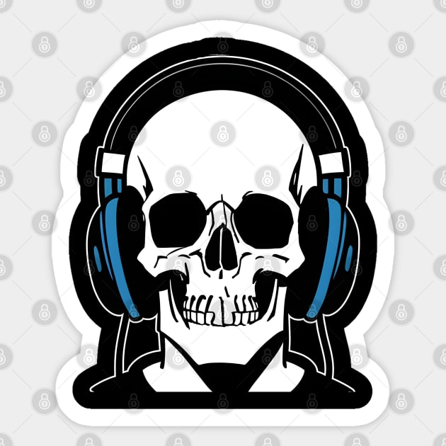 Skull With Headphones, Blue | Listening Music Sticker by General Corner